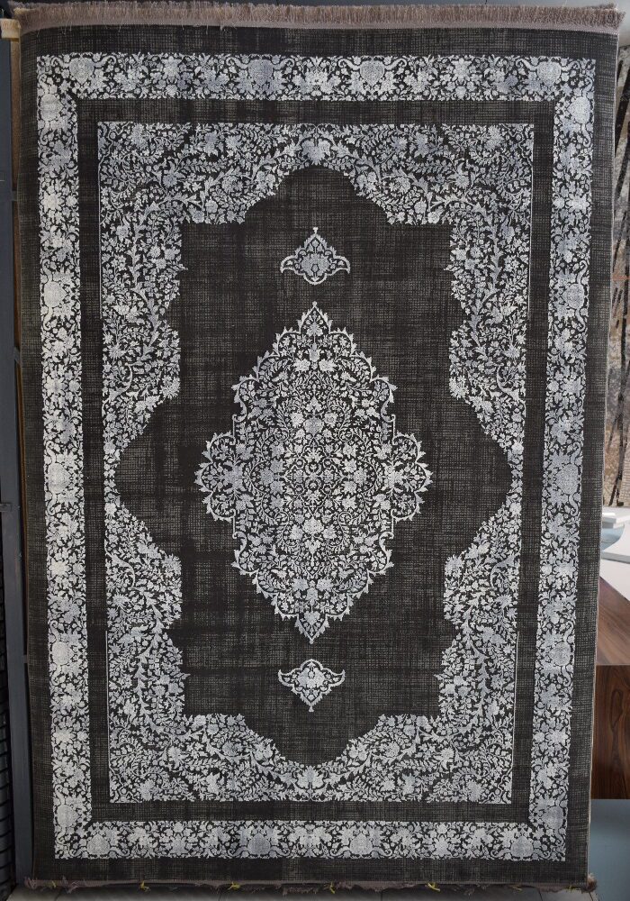 فرش طرح 70022 ذغالی نقره ای کد 34633