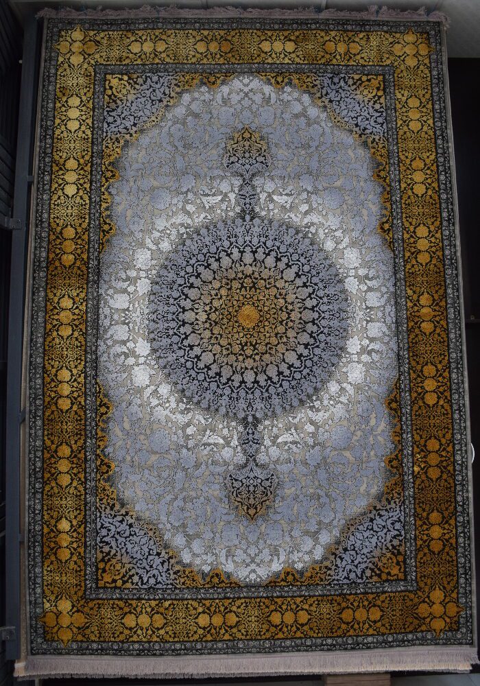 فرش طرح 70011 نقره ای طلایی کد 34803