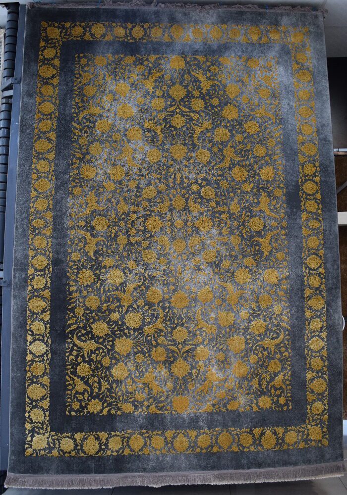 فرش طرح 70021 ذغالی طلایی کد 34618